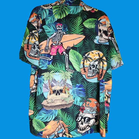 Boho Unique Beach Tropical‎ Surfing Skeleton Resort Cruise Hawaiian Shirt XL - Picture 4 of 5